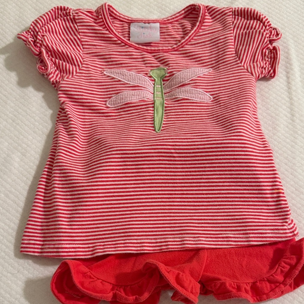 Red & White Striped Toddler Top with Dragonfly Applique